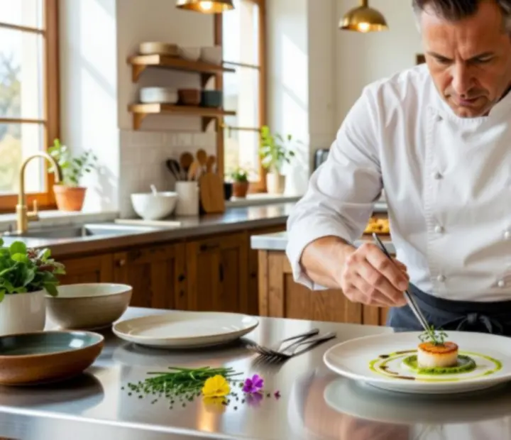 Szef kuchni Harvest Terrace przy pracy w wieczornym świetle