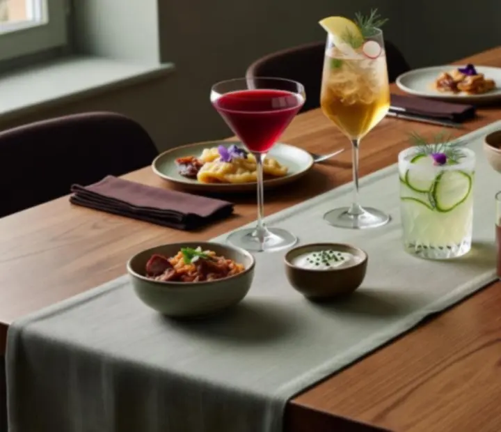 Autorskie koktajle podawane do kolacji w jasnym wnętrzu Harvest Terrace